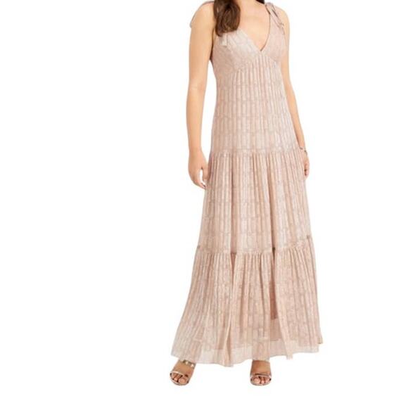Taylor Dress Maxi sleeveless metallic knit smocked v neck a-line size 2 - Picture 1 of 5